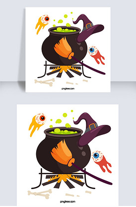 橙色扁平风格万圣节女巫魔法瓦罐汤元.