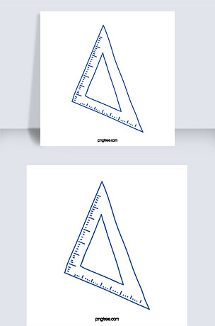 psd矢量手绘蓝色线型直角三角尺插