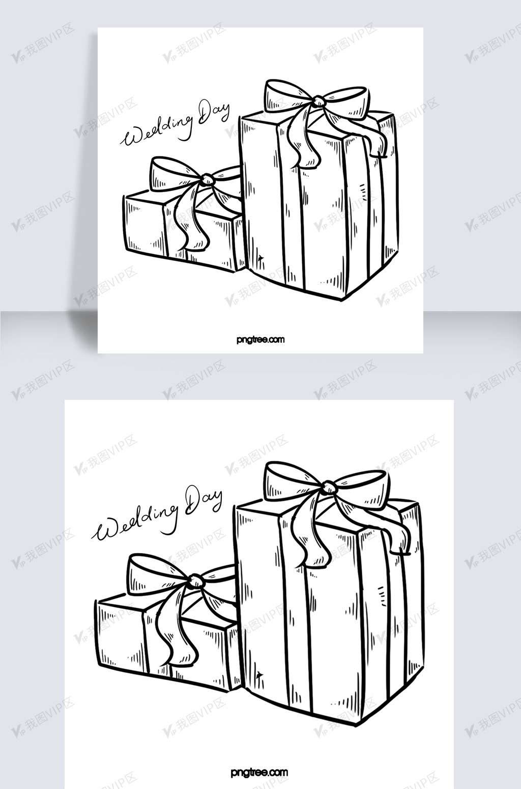 手绘黑色线描生日礼物插画