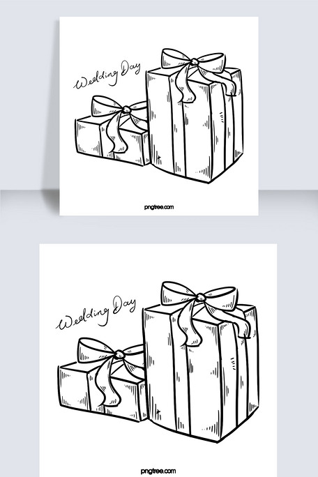 手绘黑色线描生日礼物插画