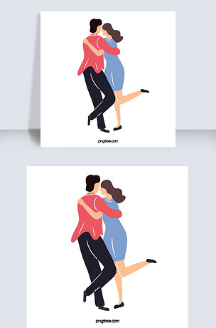 卡通手绘蓝色裙子男女交谊舞插画