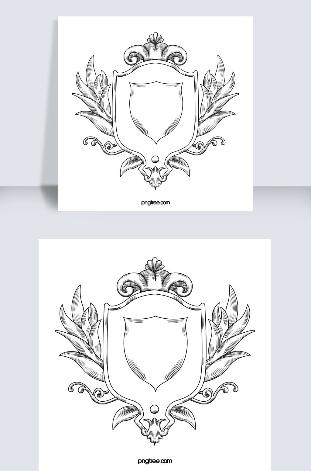 黑白线稿素描古典浮雕王权盾牌边框