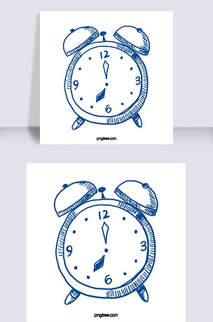 线描蓝色闹钟钟表插画
