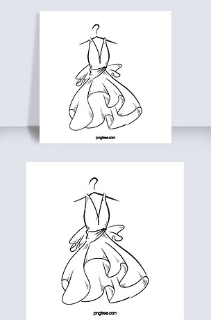 手绘黑白线描女性婚礼礼服插画