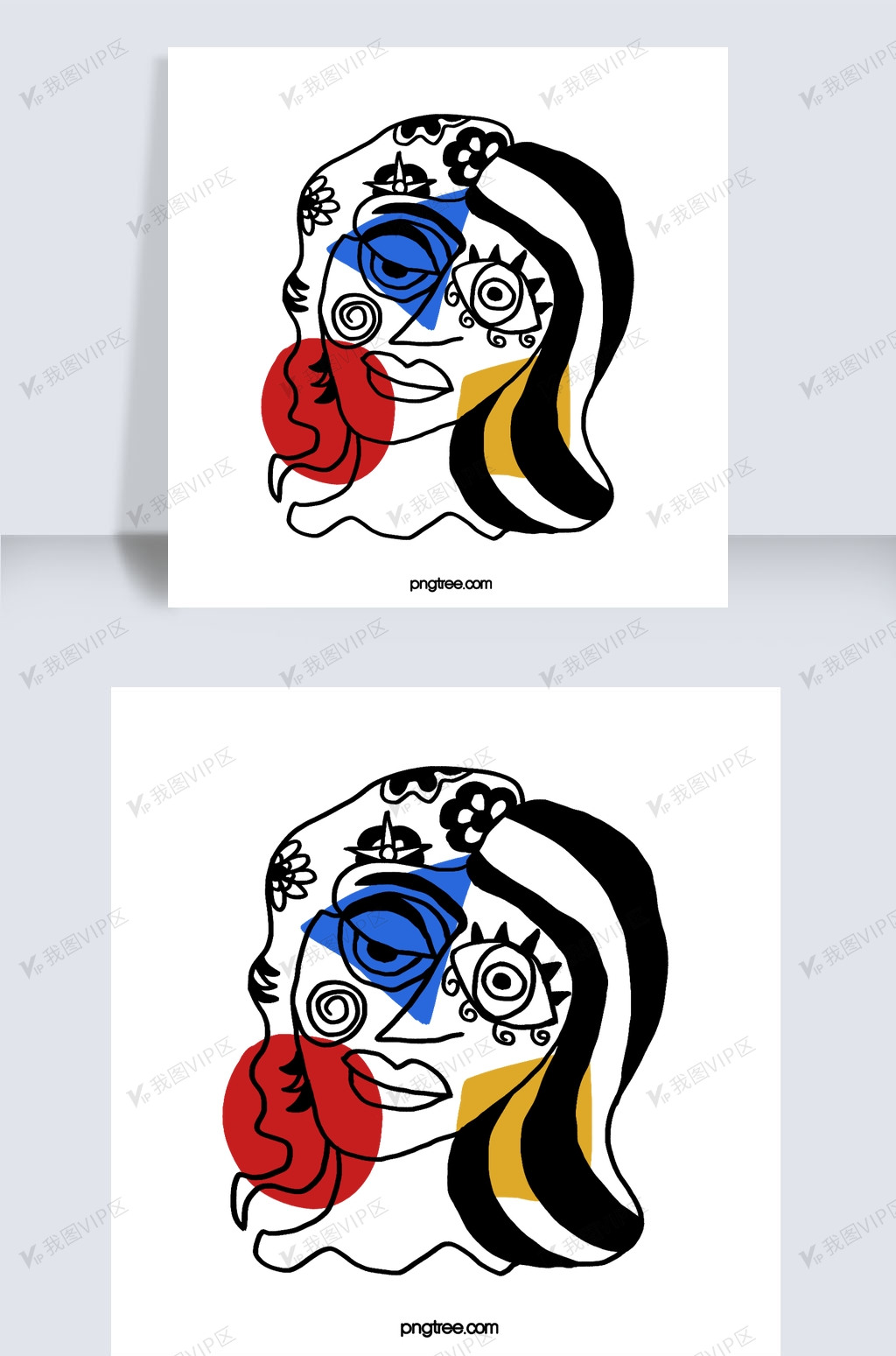 设计元素 其他 其他 长发女人抽象线条人物彩色几何装饰插画原创设计