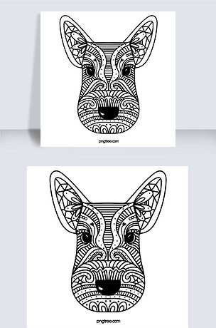 手绘黑色线条狗头插图