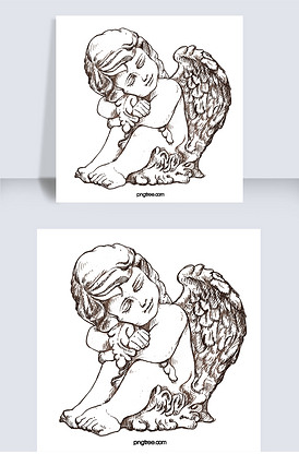 丘比特手绘黑白素描欧洲小天使情人节.