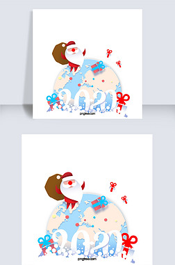 新年地球圣诞老人送礼节日剪纸