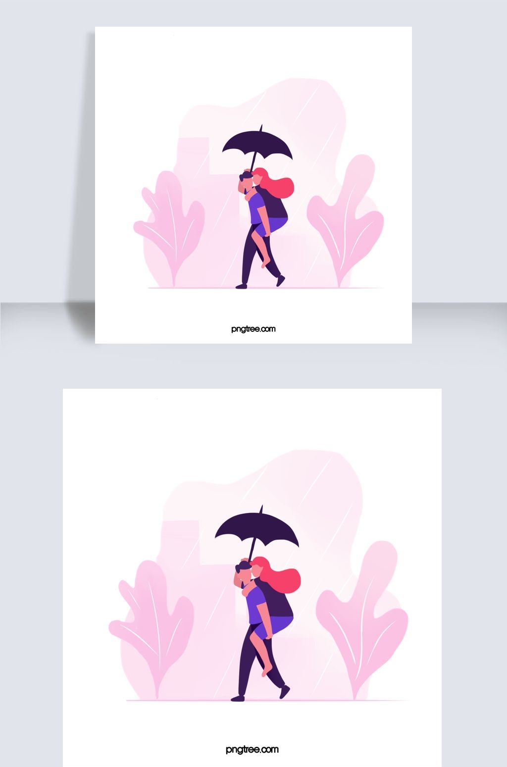 卡通情侣背着恋人行走ui人物插画