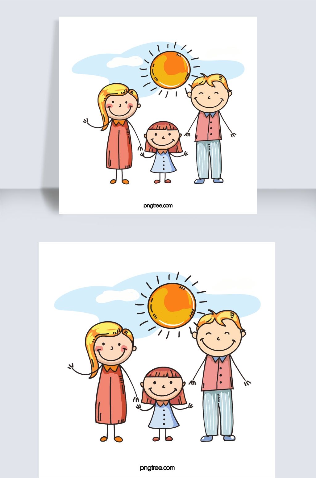 手绘太阳家庭出门图