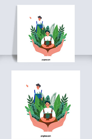 手绘植树节爱护树木插画