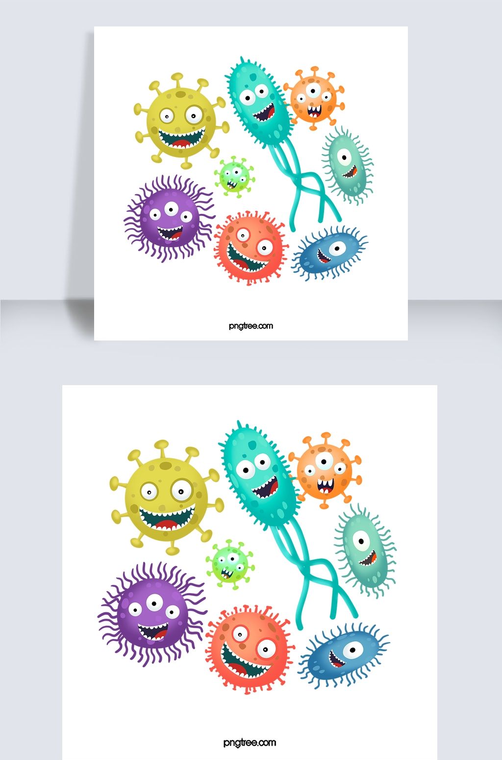 手绘细菌病毒微生物卡通拟人化图像