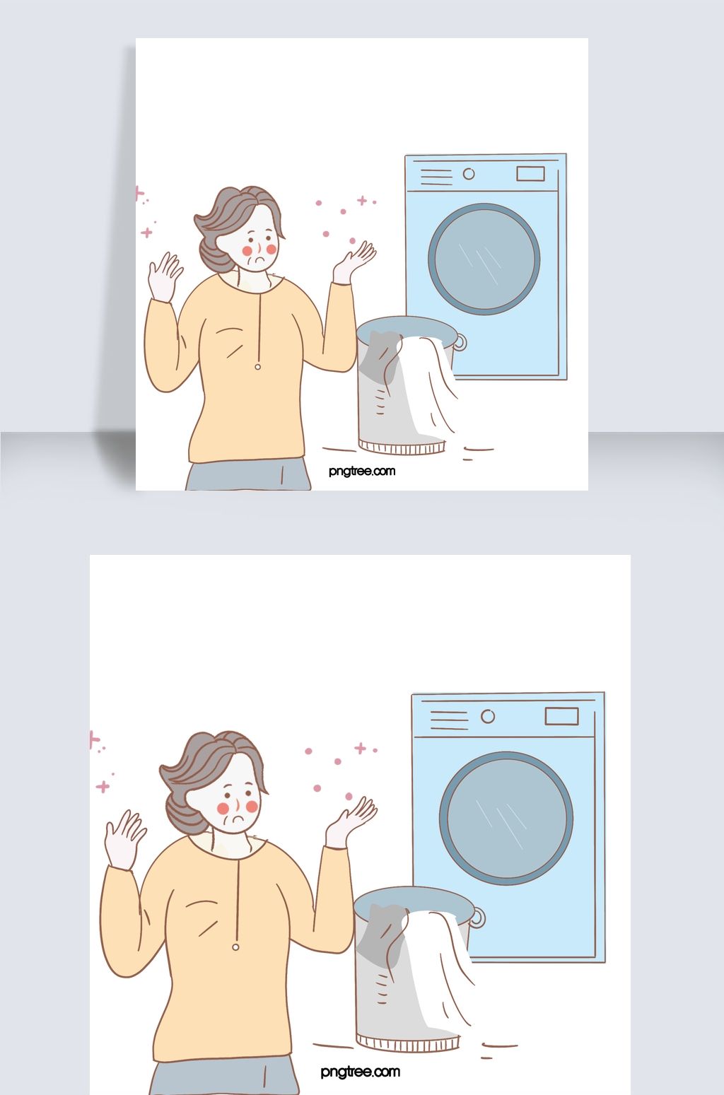 手绘卡通更年期女人洗衣服图