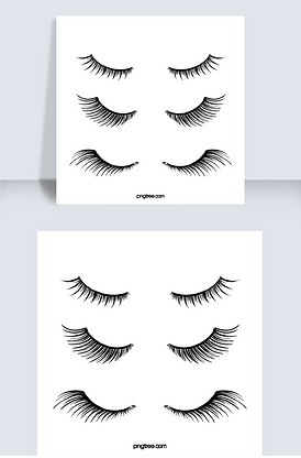 手绘黑色卷曲浓密的睫毛组合