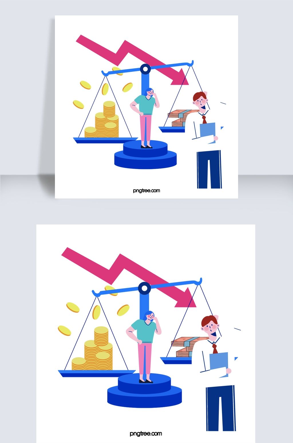 卡通手绘金币下调经济插画