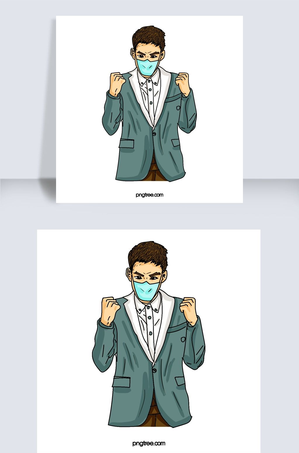 卡通人物男人加油动作插画