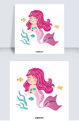 手绘卡通美人鱼泡泡插画