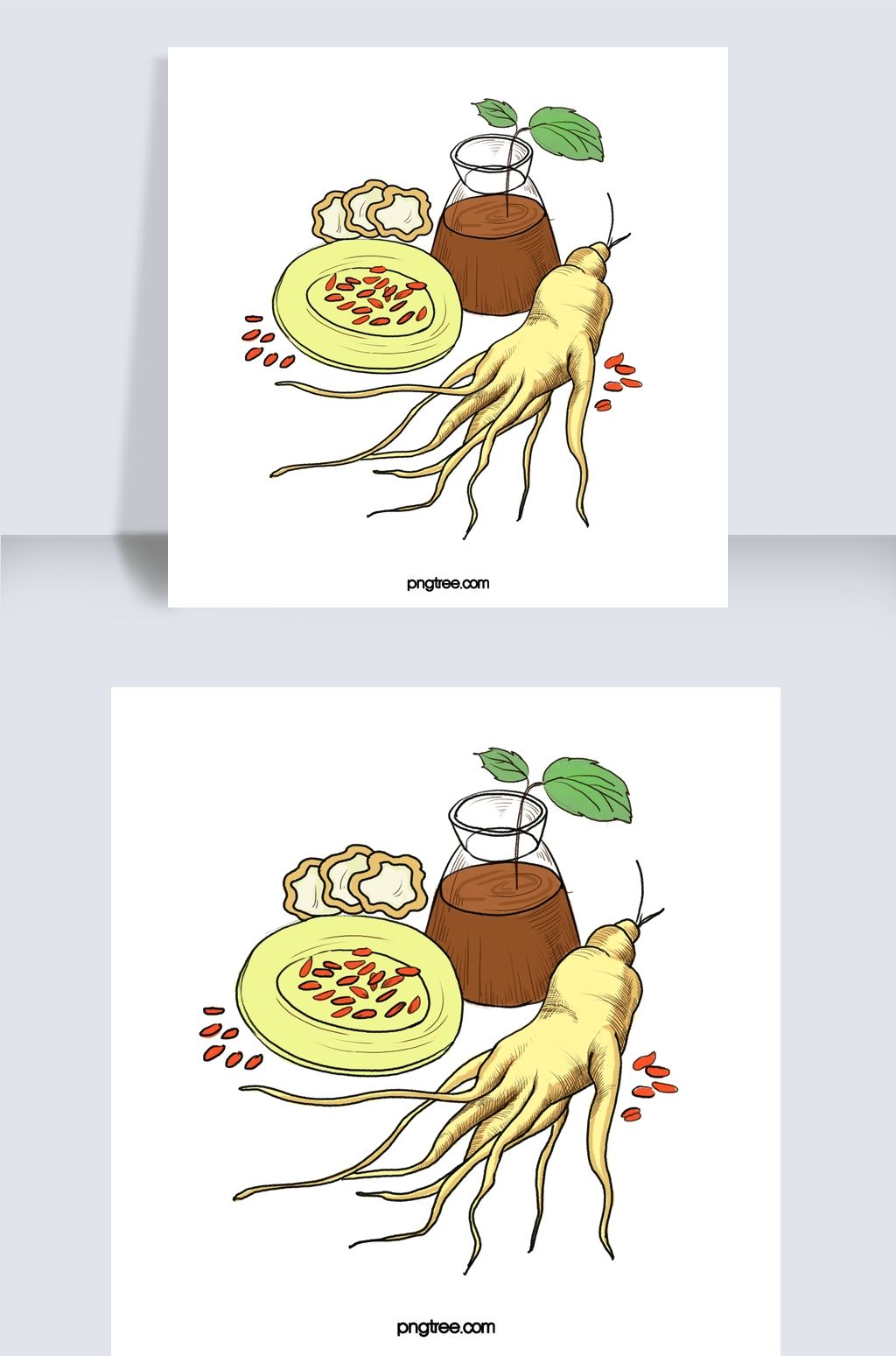 卡通手绘人参元素