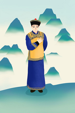 小清新少数民族满族插画