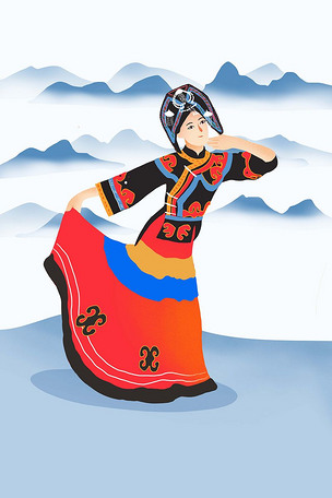小清新少数民族彝族少女插画
