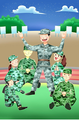 开学军训手绘插画