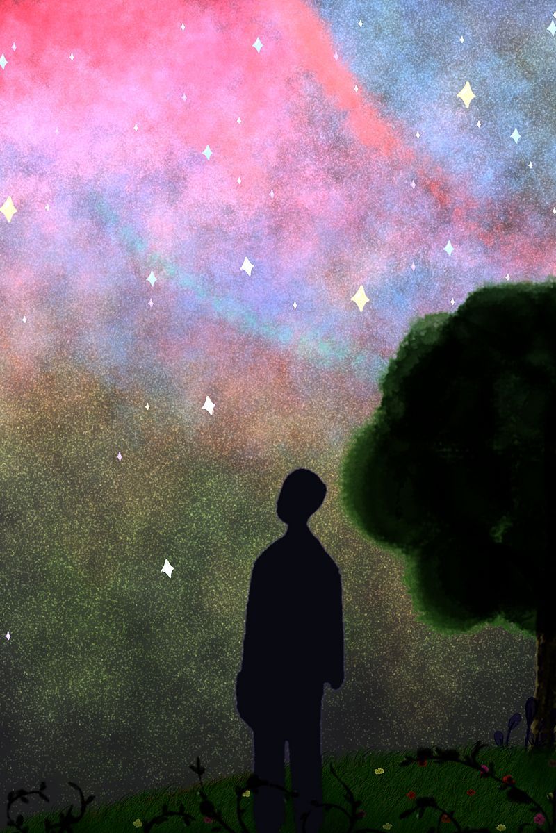 面对星空独自一人静静的思考