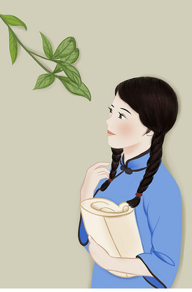 手绘风格民国女学生插画