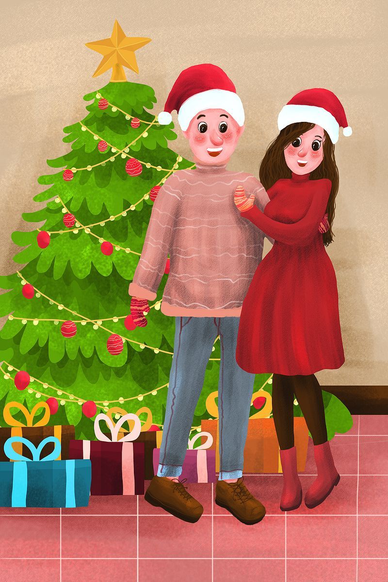 圣诞节圣诞树下的情侣