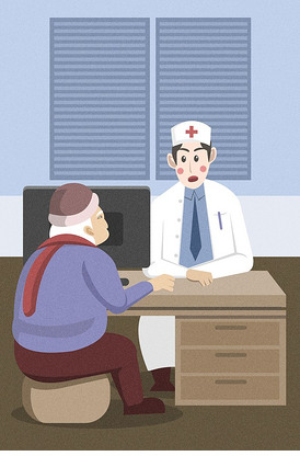 医疗保健医院看病问诊的老人插画设计