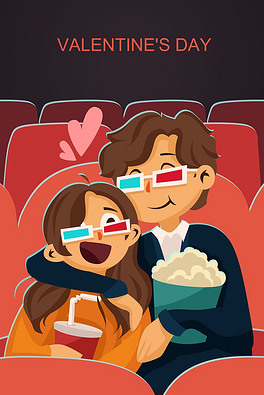 电影院卡通动物插画2020电影院开映电影开播场景元素假期生活看电影