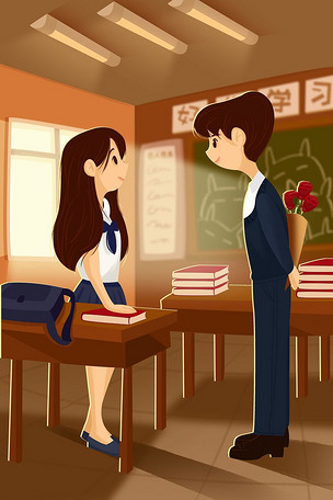 情人节初恋手绘插画