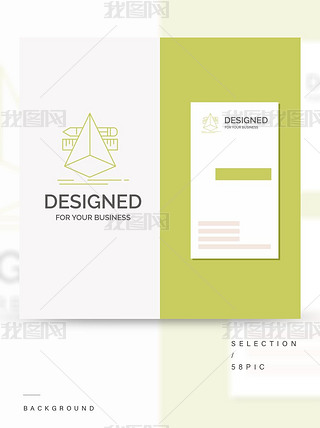 3D设计师企业徽标、垂直绿色名片模板、素描工具——矢量图创意设计