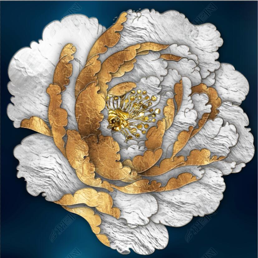 原创花纹图案轻奢珐琅彩金色牡丹花花纹图案家居数码图案版权可商用