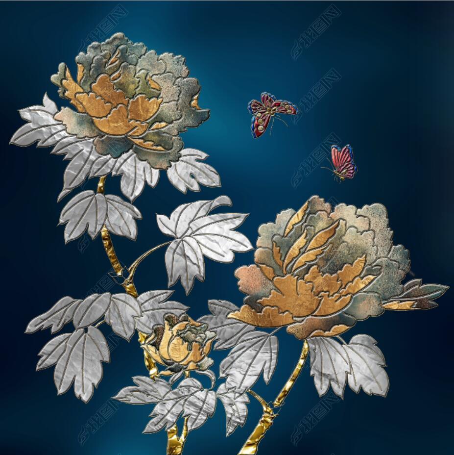 原创花纹图案-轻奢珐琅彩牡丹花花纹图案家居数码图案