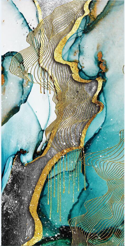 原创花纹图案后现代抽象艺术金箔线条轻奢花纹图案家居数码图案版权可