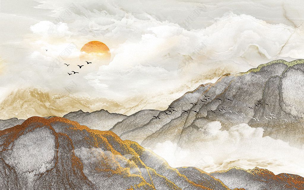 花纹图案轻奢鎏金新中式水墨山水大理石纹电视花纹图案家居数码图案