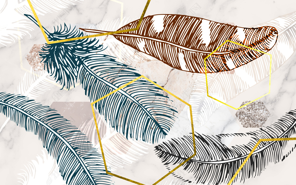 原创花纹图案-ins现代清新抽象几何羽毛北欧沙发b花纹图案家居数码