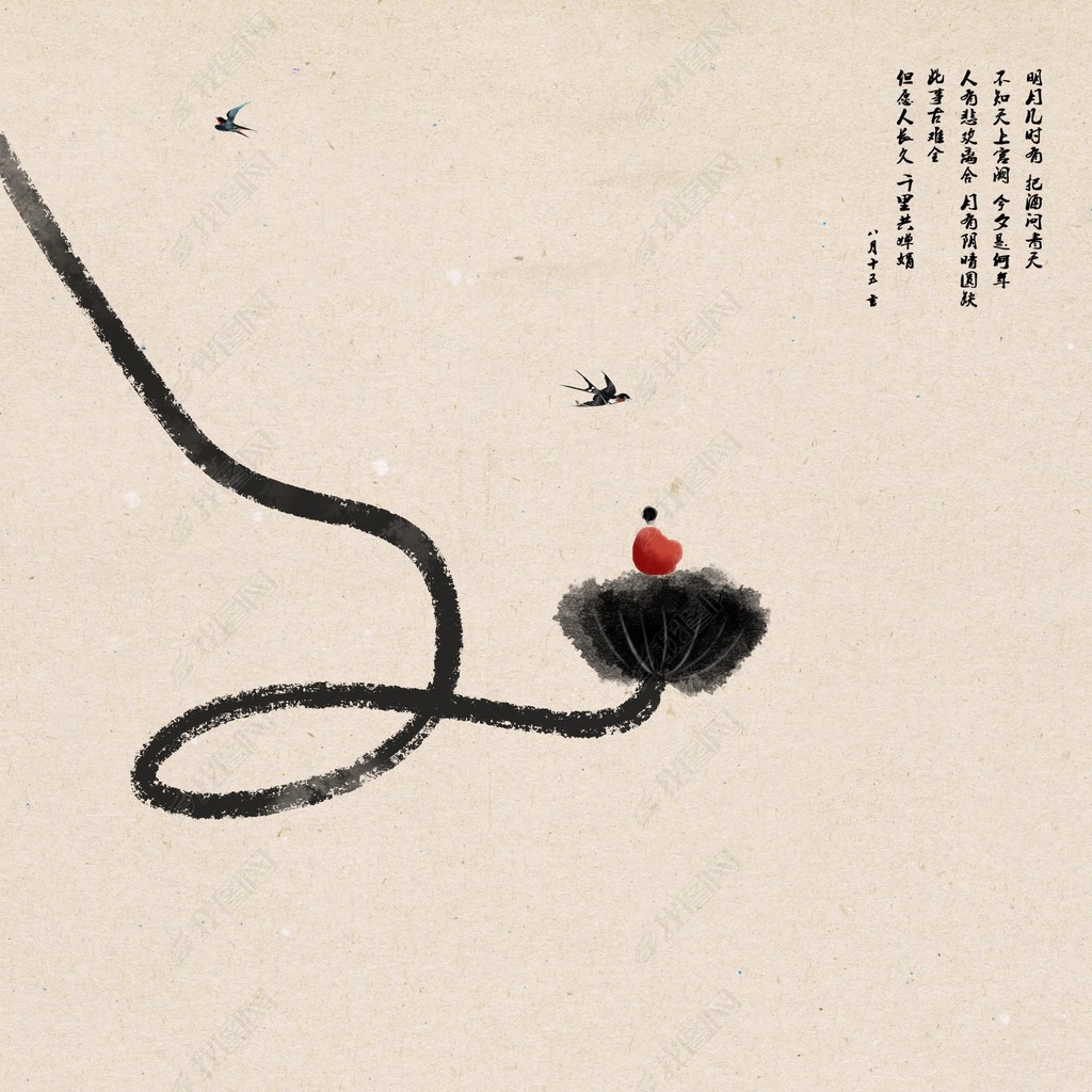 花纹图案原创分层纯手绘水墨禅意沙弥新中式无框画花纹图案家居数码