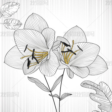 花纹图案北欧简约手绘黑白画创意线条花朵挂画花纹图案家居数码图案