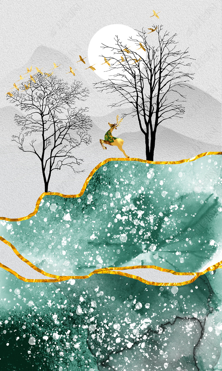 花纹图案金色抽象金色山水风景创意现代简约花纹图案家居数码图案