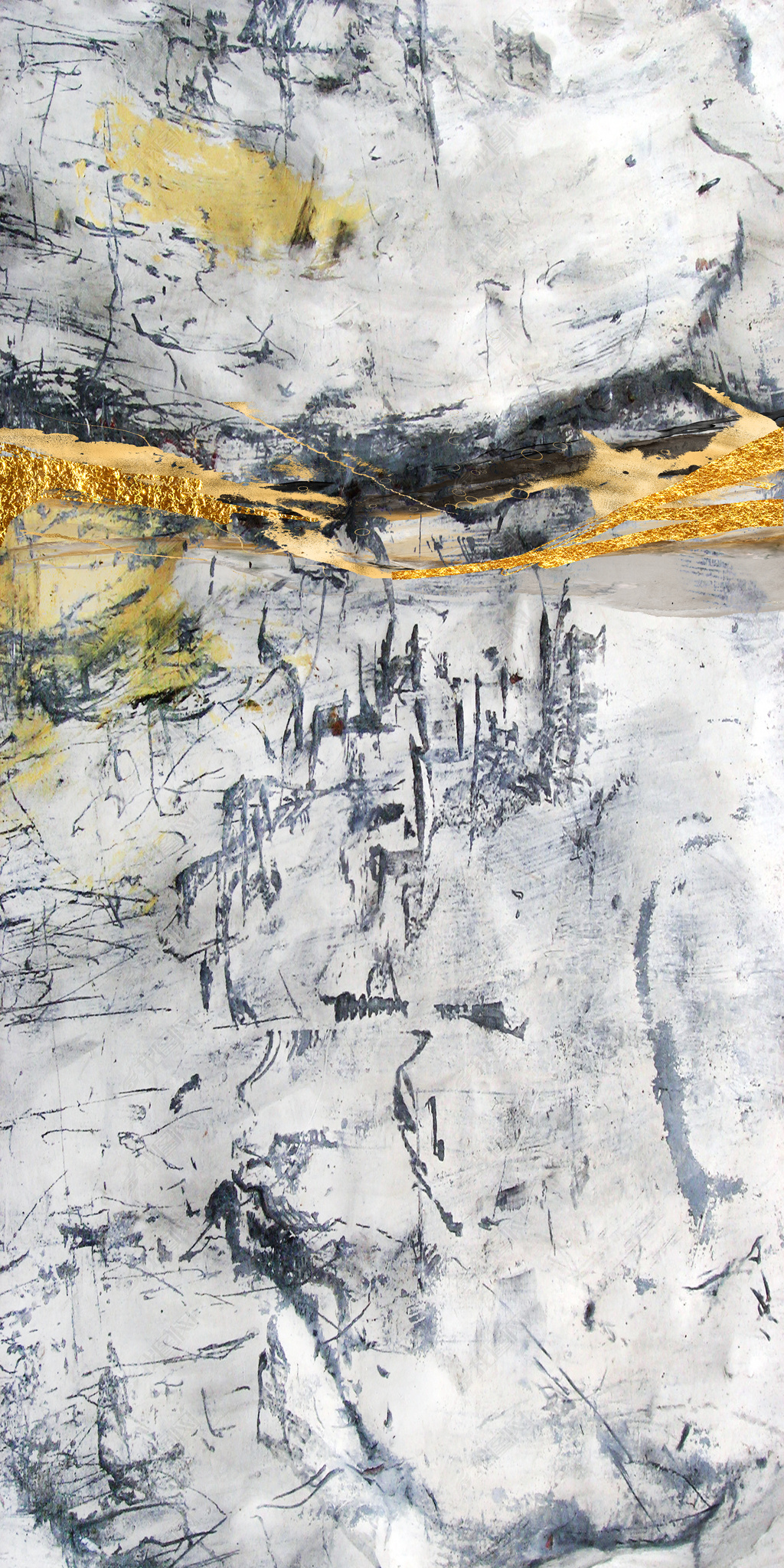 花纹图案-抽象黄色水彩肌理山水涂鸦艺术花纹图案家居数码图案