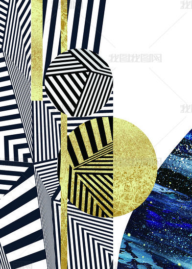 花纹图案后现代简约抽象黑白线条金色北欧轻奢花纹图案家居数码图案