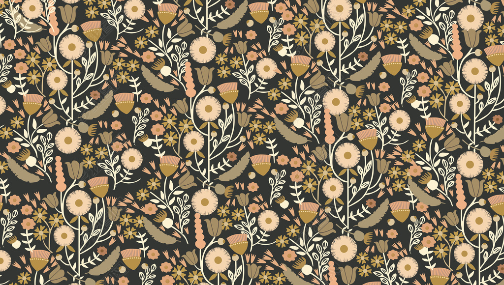 原创花纹图案欧式复古手绘植物花朵墙纸壁画花纹图案家居数码图案版权