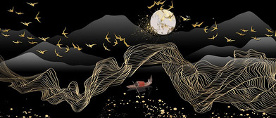 花纹图案新中式抽象画晶瓷画飞鹤挂画花纹图案家居数码图案