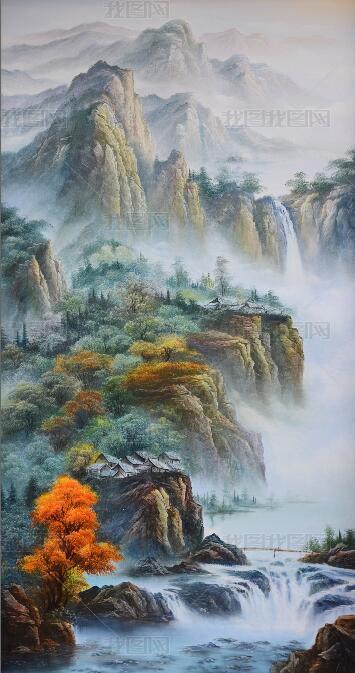 花纹图案-绝美意境归心东方山水油画艺术花纹图案家居数码图案
