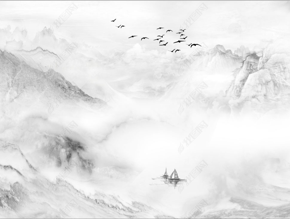 花纹图案-大理石纹灰色意境水墨山水花纹图案家居数码图案