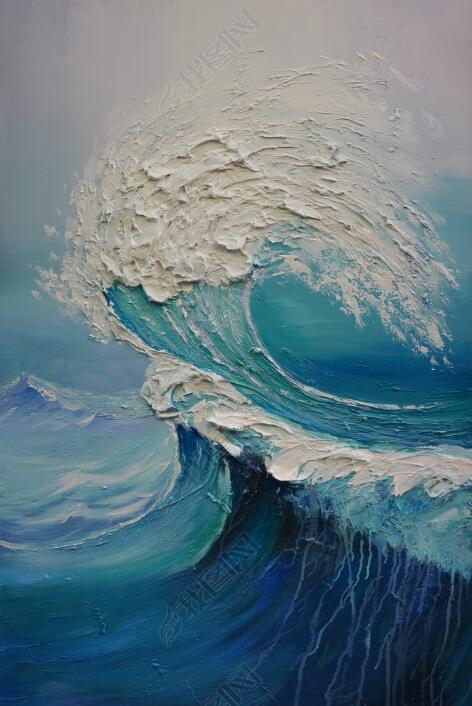 原创花纹图案-纯手绘巨浪油画艺术花纹图案家居数码图案