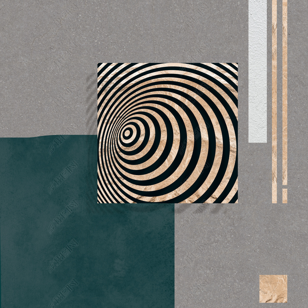 花纹图案-后现代错位几何祖母绿色块轻奢花纹图案家居数码图案