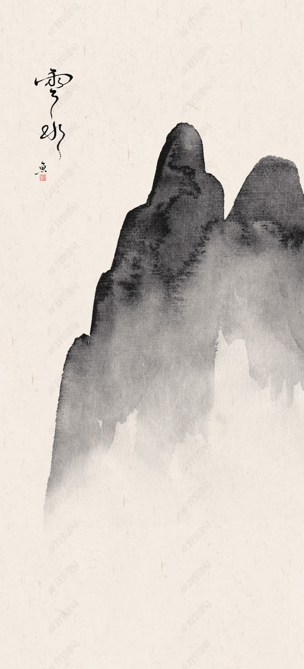 花纹图案分层联幅现代简约流线新中式水墨山水画花纹图案家居数码图案