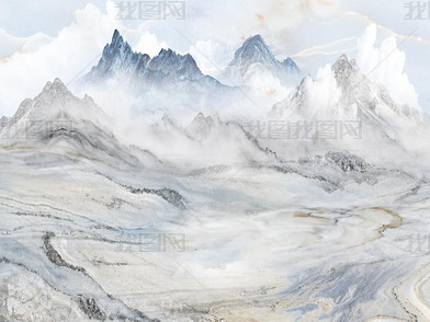 原创花纹图案-大理石纹灰色意境水墨山水花纹图案家居数码图案